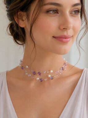 Pink Crystal and Lavender Pearl Illusion Necklace